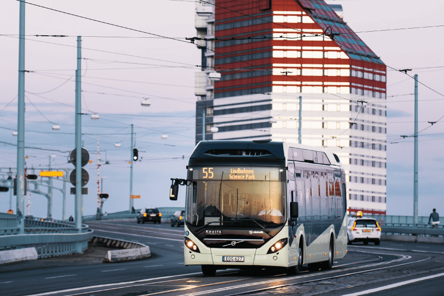 bus driving on a bridge