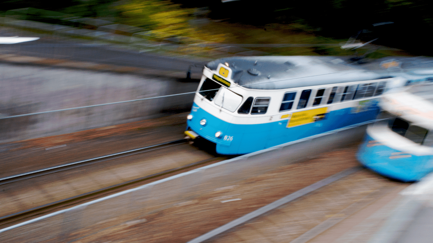 tram moving fast
