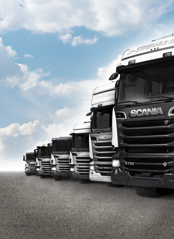 scania trucks standing in a row