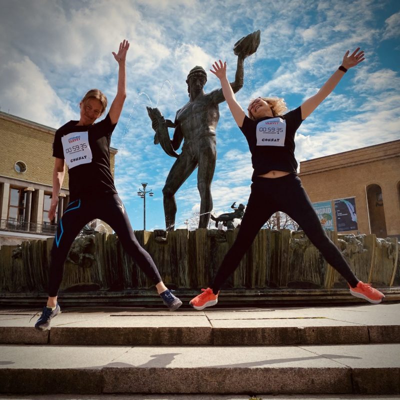 two women jumping